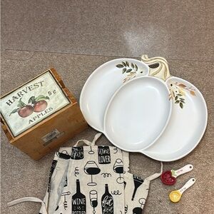 Hobby Lobby Storage crate White Pumpkin Serving Platter Wine Lover Apron Measure